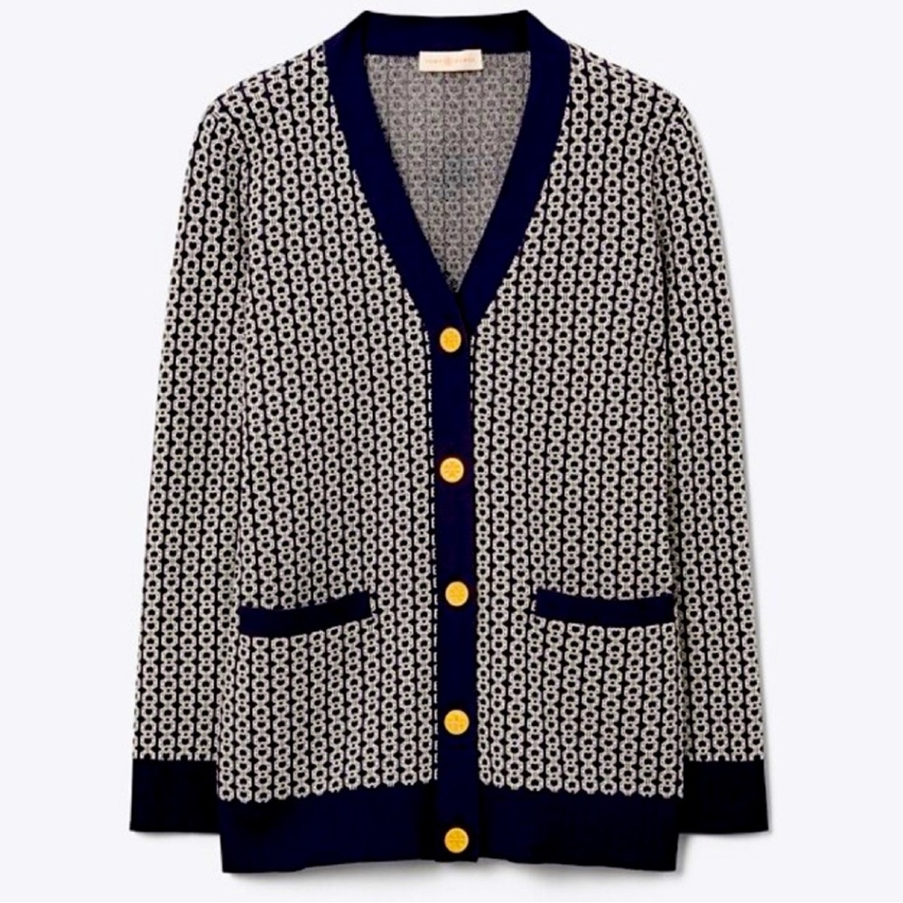 Tory Burch GEMINI LINK JACQUARD RELAXED CARDIGAN Sz SP